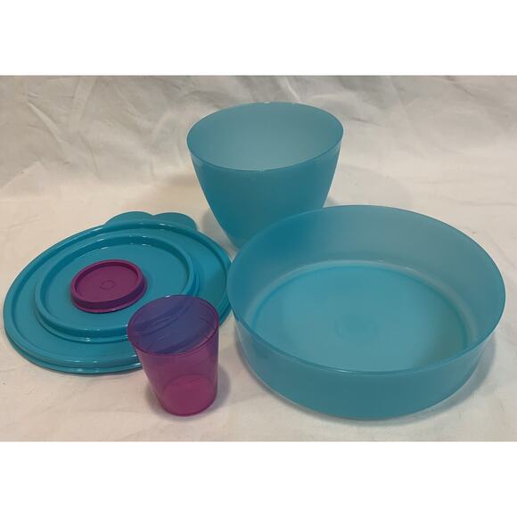 Tupperware Bowls With Lids Set New Midget Refrigerator Big Wonder Purple Blue - Picture 3 of 5